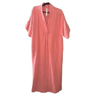 Uncle Frank Cotton Gauze Maxi Dress M L Side Slits V Neck Short Sleeve